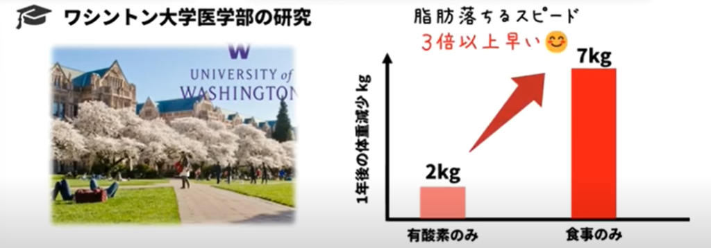 ワシントン大学医学部の研究によると運動より食事のほうが効率よく痩せられなす。