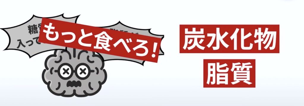 朝食でタンパク質しか摂らなかった結果、炭水化物や脂質を補うために脳がもっと食べろと命令します。