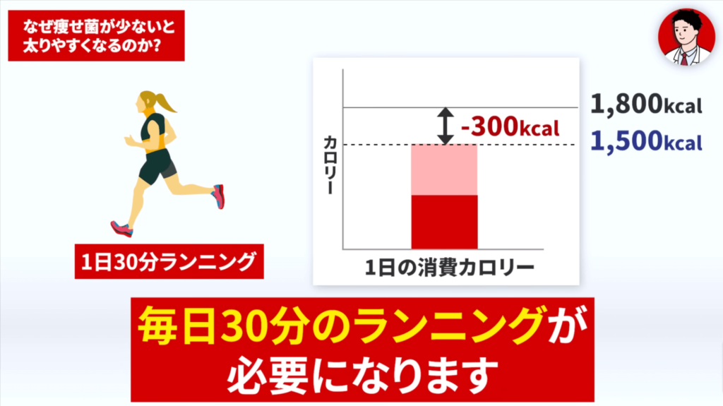 痩せ菌が減ると毎日30分のランニングに相当する基礎代謝が落ちます。