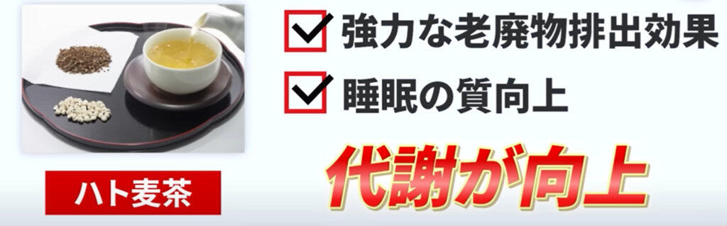 はと麦茶には強力な老廃物排出効果と睡眠の質向上が見込め、代謝を高めてくれる効果が期待できます。