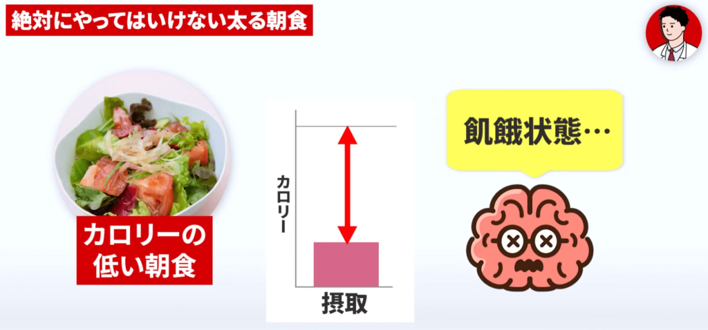 カロリーの低い朝食は脳が飢餓状態になってしまいます。