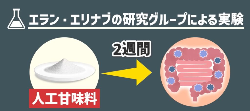 エラン・エリナブの研究グループによると、人工甘味料を摂取して2週間後に腸内環境を見たところ、悪化していることがわかりました。